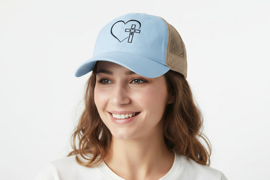 Women's Washed Mesh-Back Heart Cross Ballcap