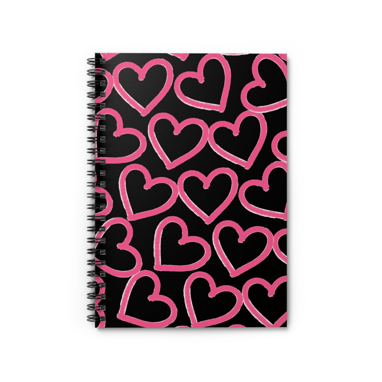 Black & Pink Tossed Hearts Spiral Notebook | Ruled Journal