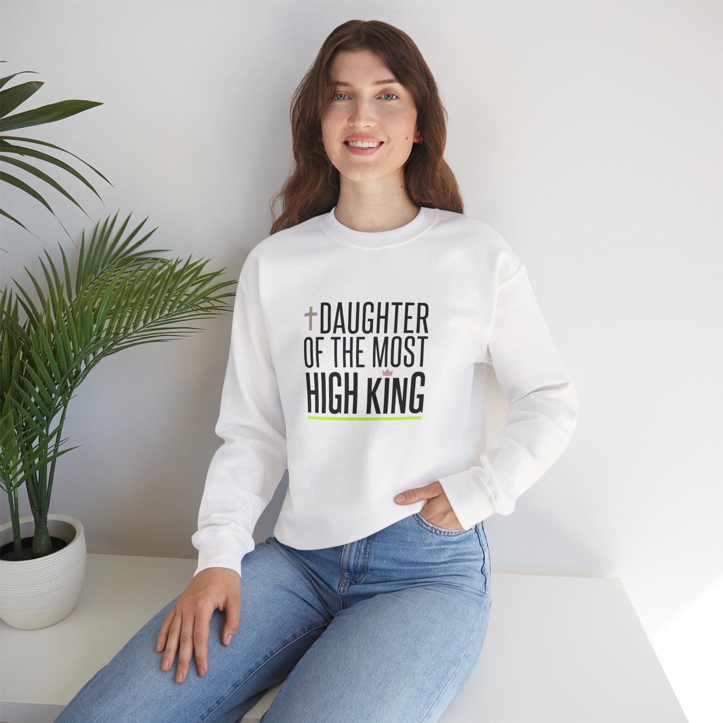 Daughter of the Most High King Crewneck Sweatshirt | Faith-Forward Minimalist Christian Apparel
