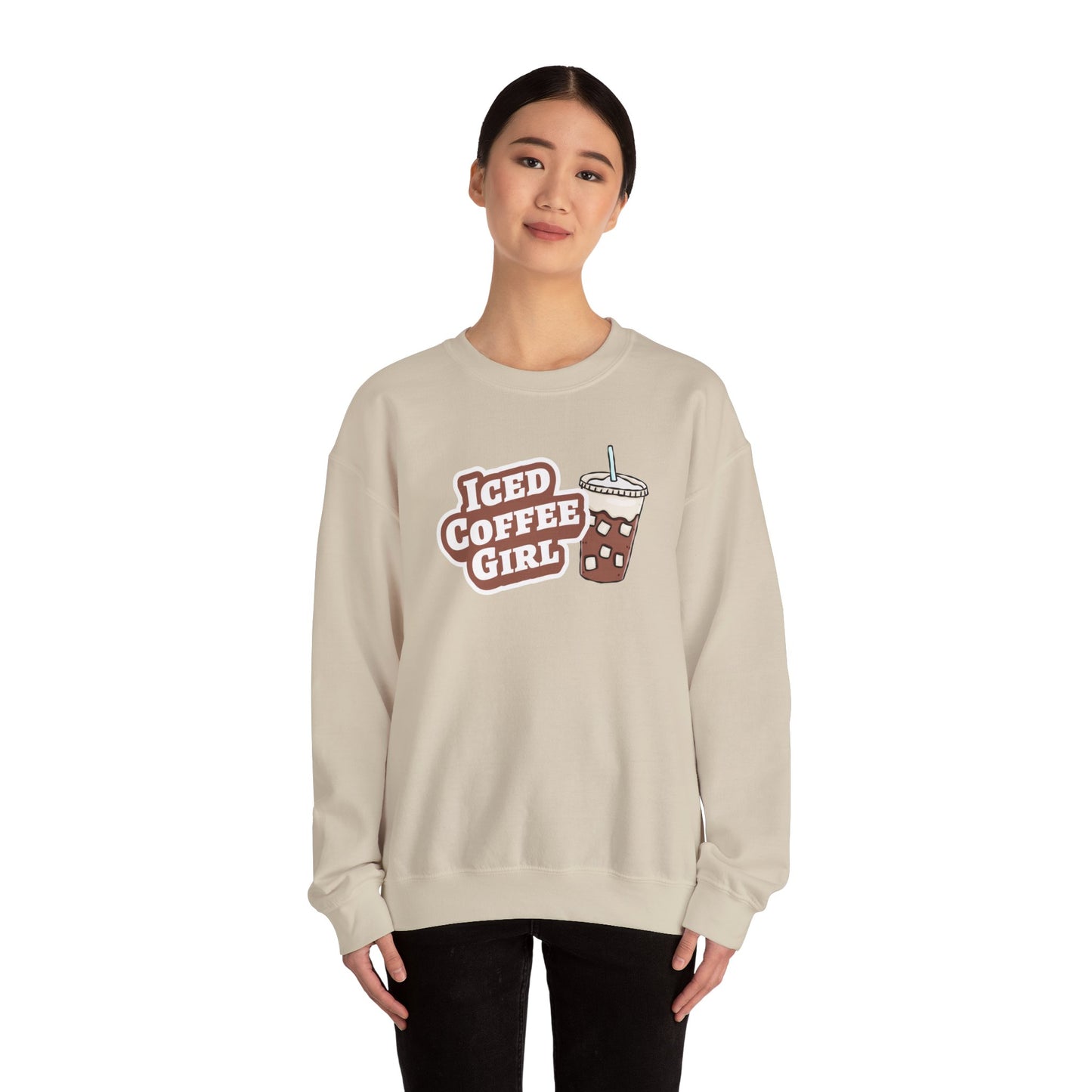 Iced Coffee Girl Sweatshirt — Bold Iced Coffee Cup Crewneck