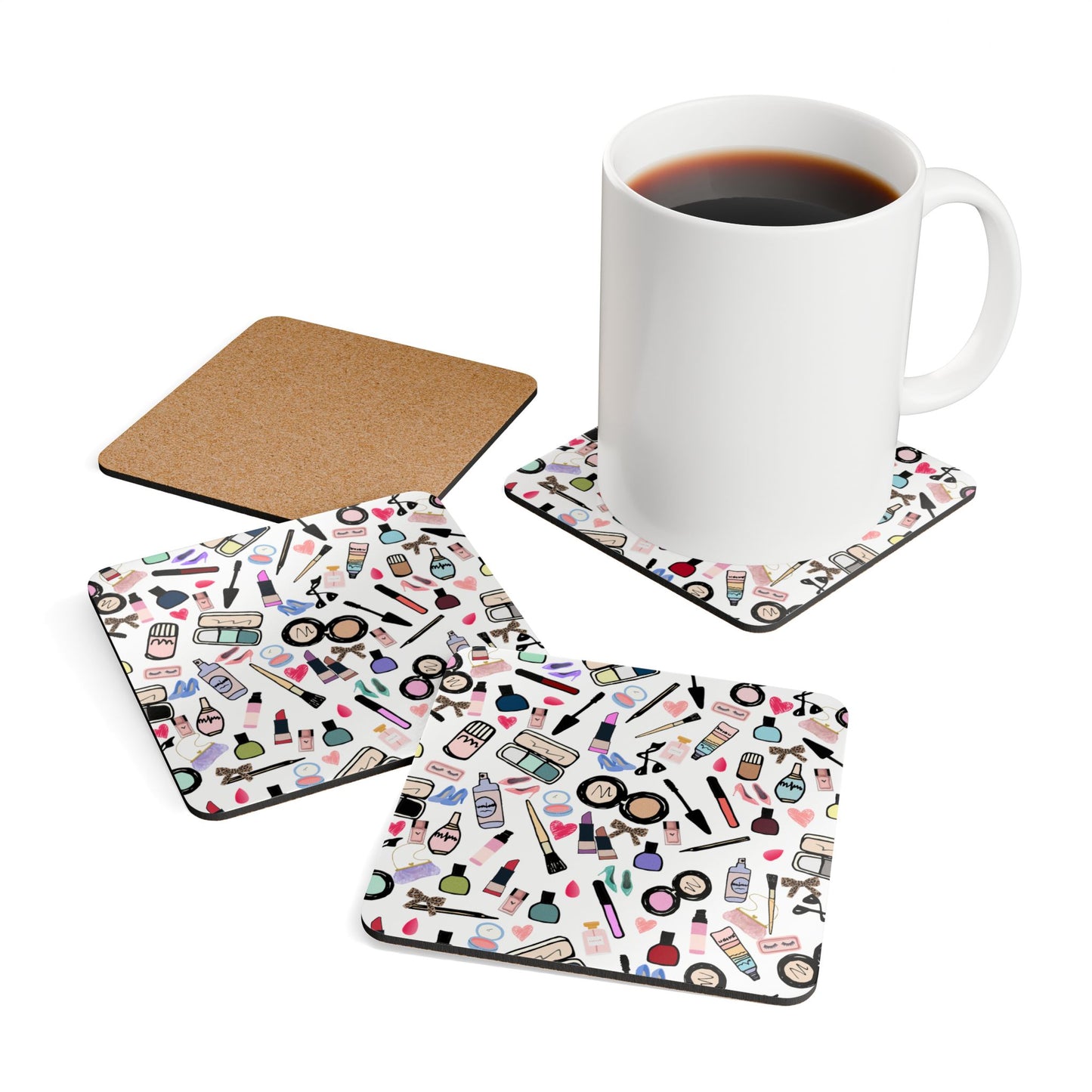 Makeup Lover Corkwood Coaster Set — Beauty Illustration Drink Coasters