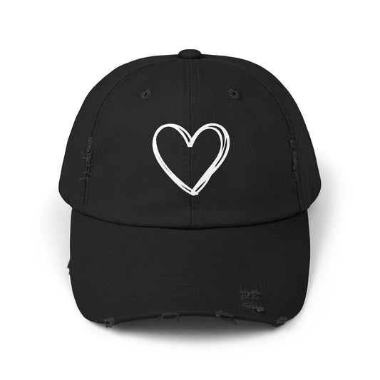 Distressed Heart Cap — Vintage Baseball Hat with Sketched Heart