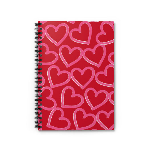 Red & Pink Tossed Hearts Spiral Notebook | Ruled Journal
