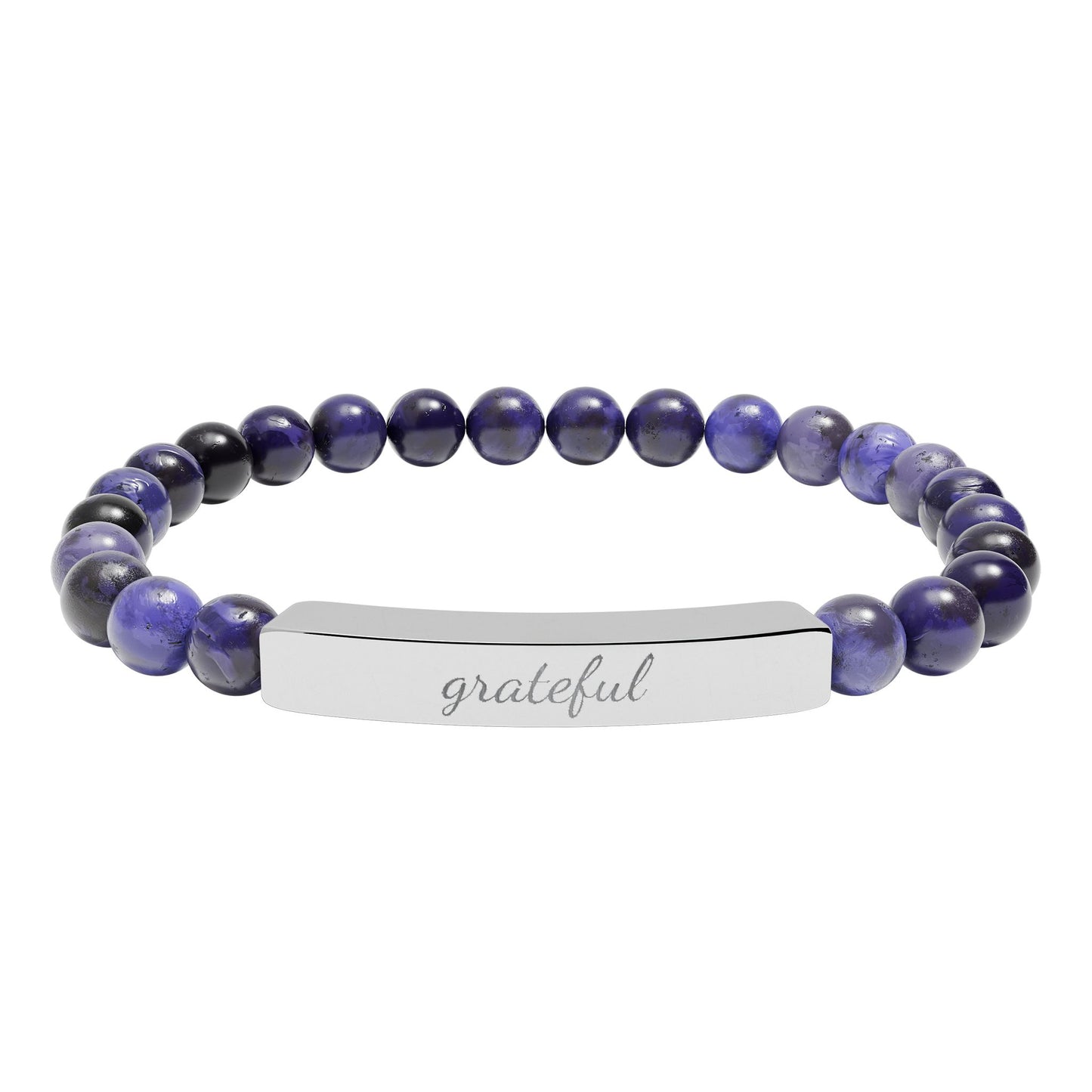 "Grateful" Natural Stone Bead Bracelet — Stretch Bar Bracelet