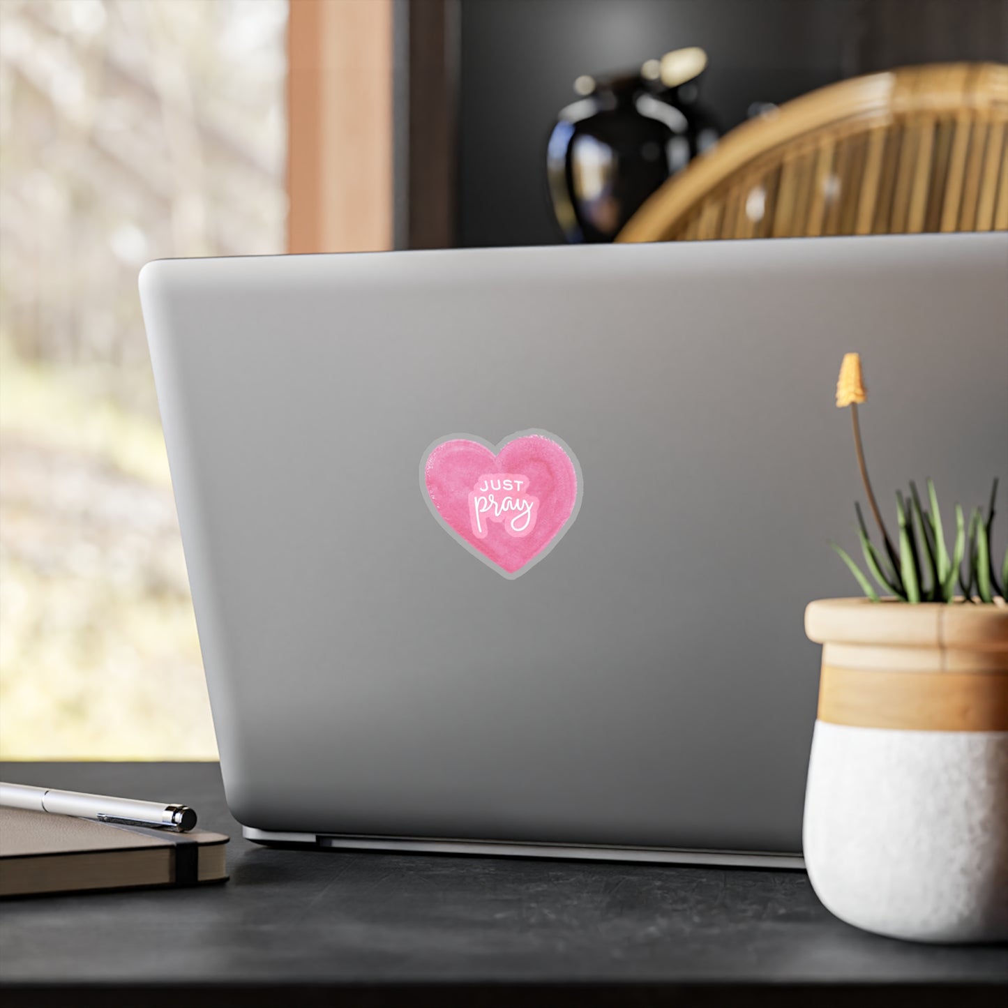Just Pray Heart Sticker — Inspirational Vinyl Kiss-Cut Sticker