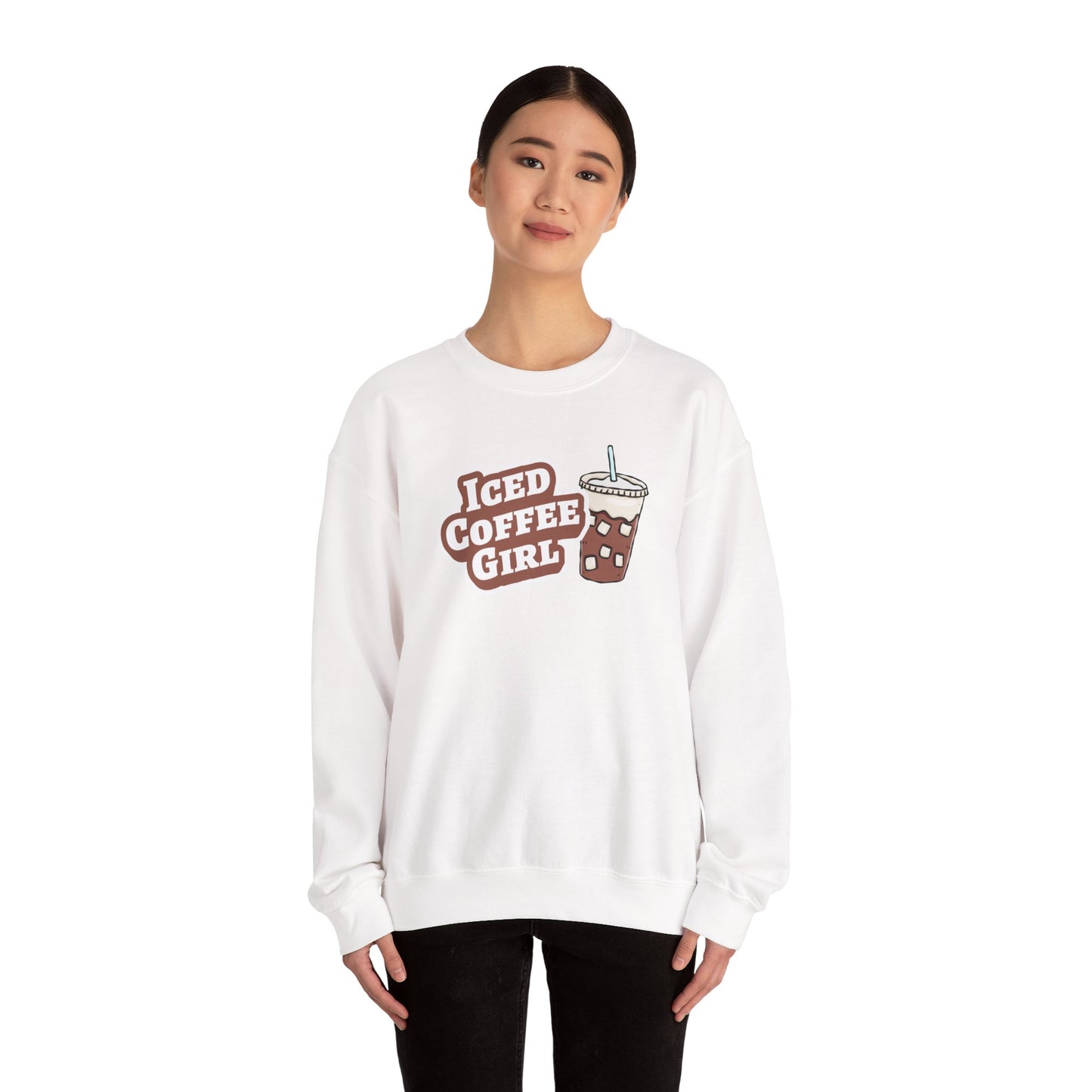 Iced Coffee Girl Sweatshirt — Bold Iced Coffee Cup Crewneck