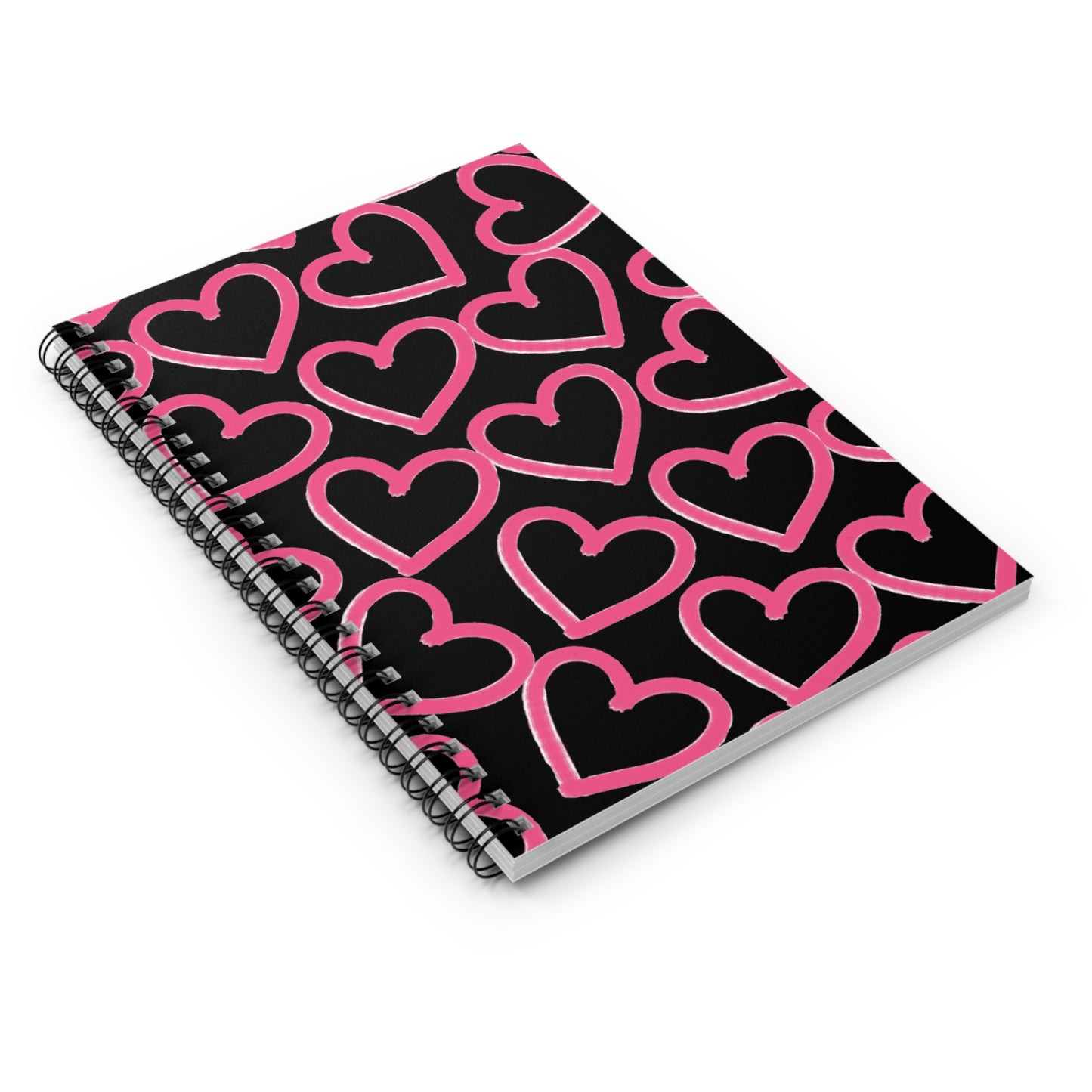 Black & Pink Tossed Hearts Spiral Notebook | Ruled Journal