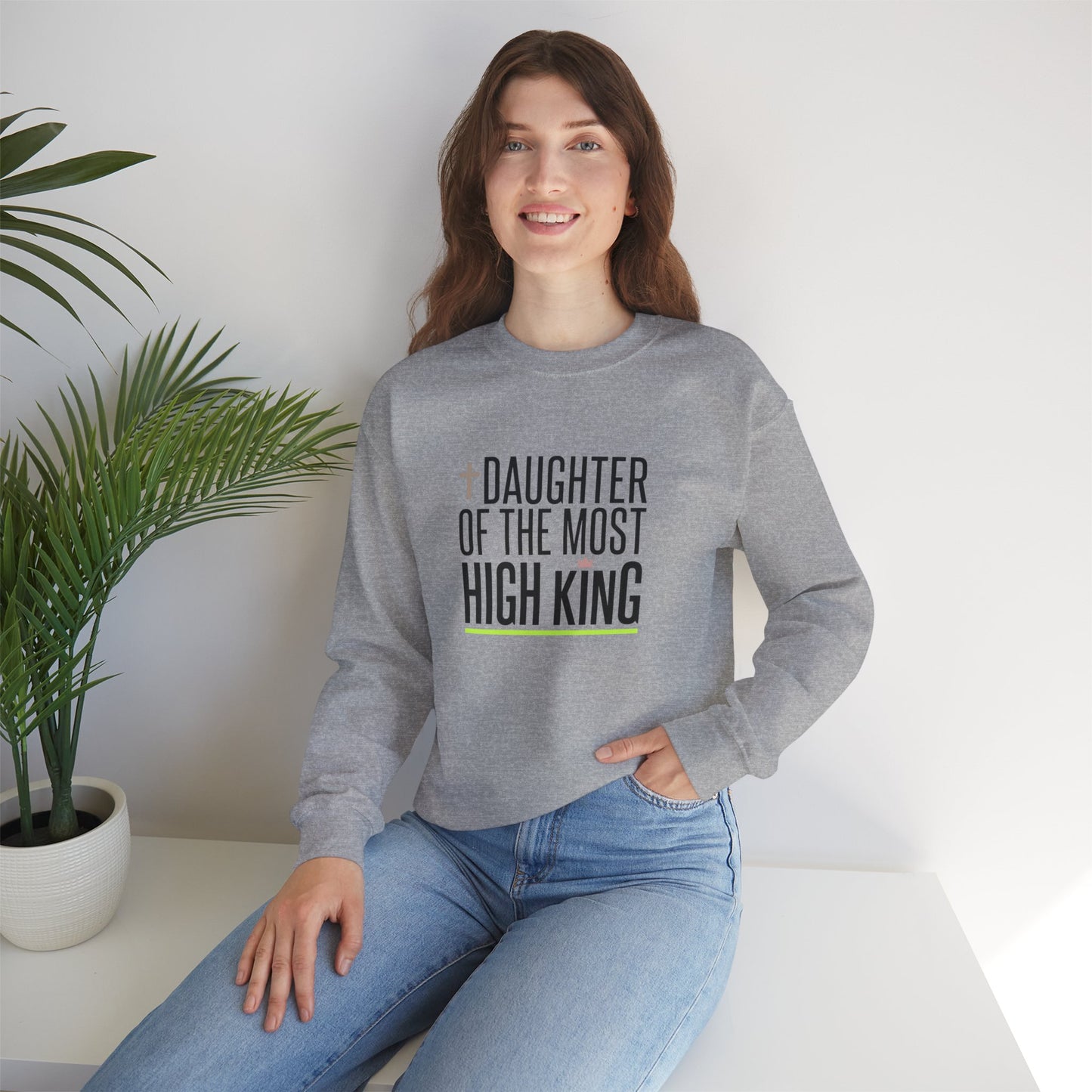 Daughter of the Most High King Crewneck Sweatshirt | Faith-Forward Minimalist Christian Apparel