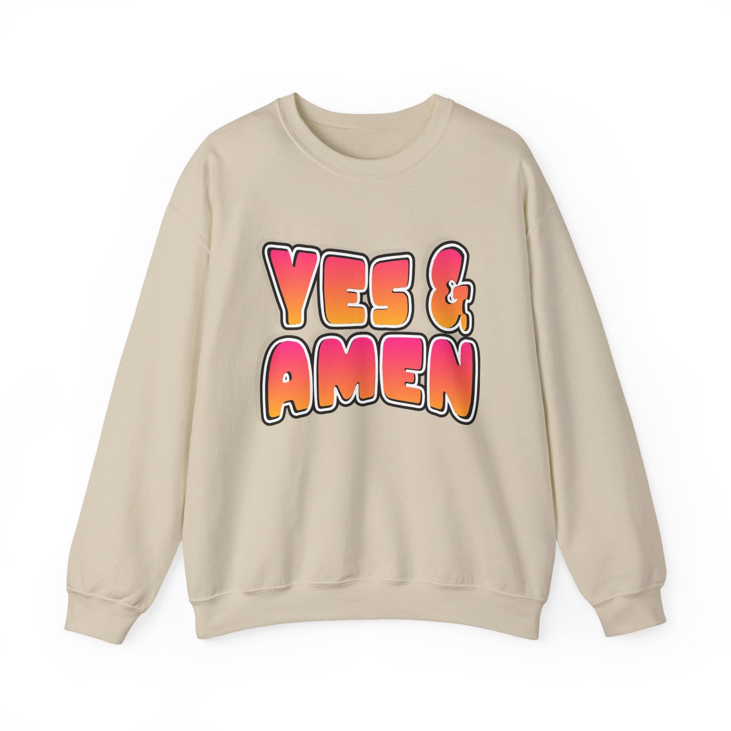 Yes & Amen Crewneck Sweatshirt | Retro Bubble Letter Faith Design