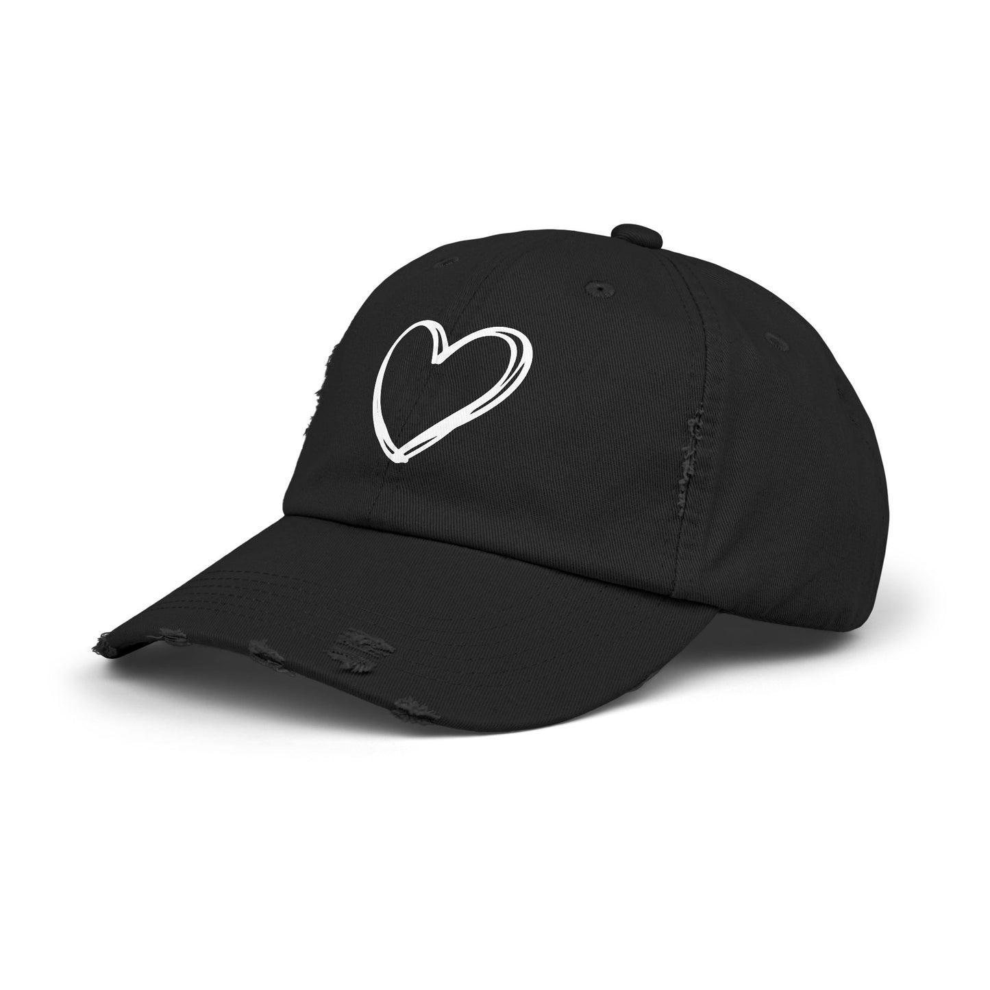 Distressed Heart Cap — Vintage Baseball Hat with Sketched Heart