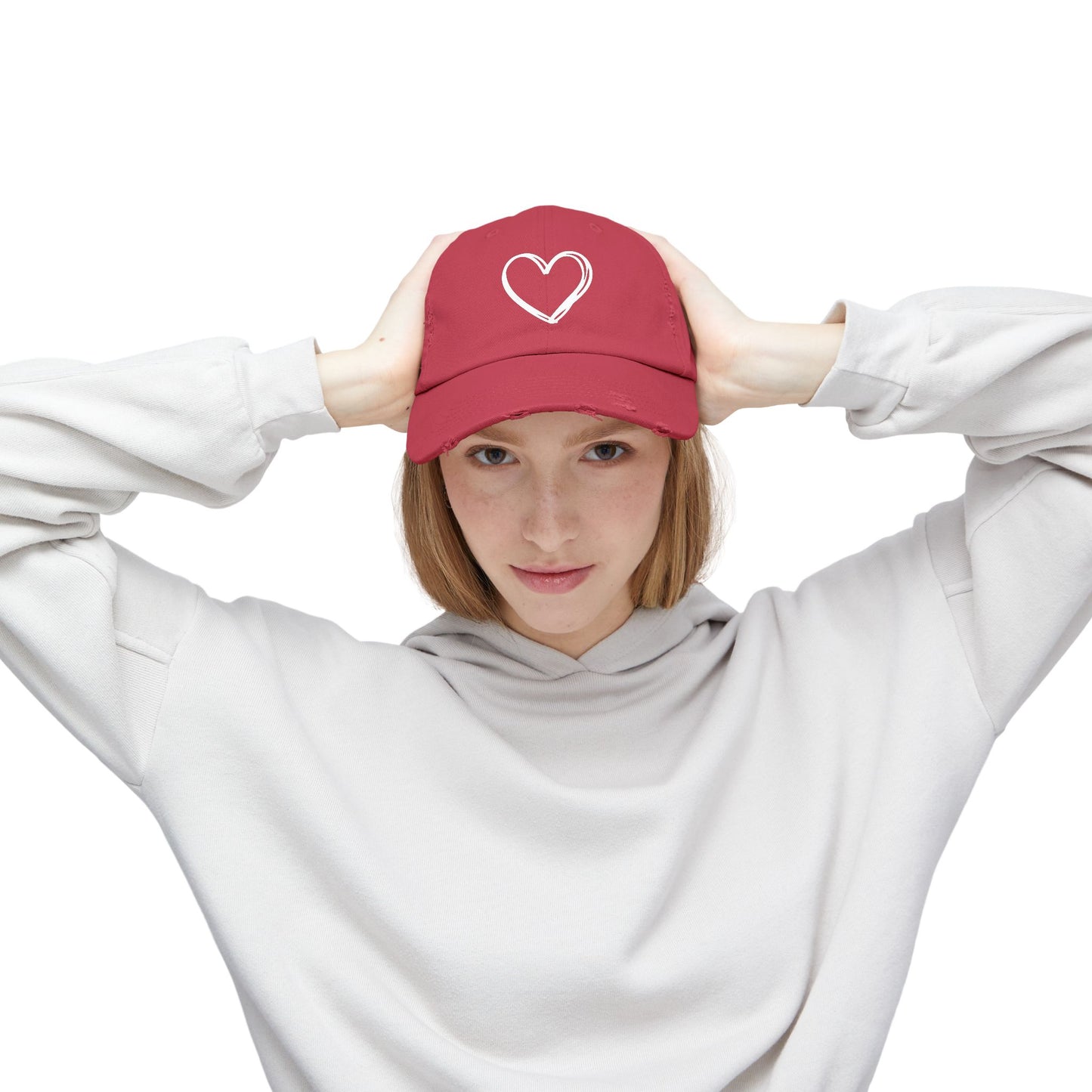 Distressed Heart Cap — Vintage Baseball Hat with Sketched Heart