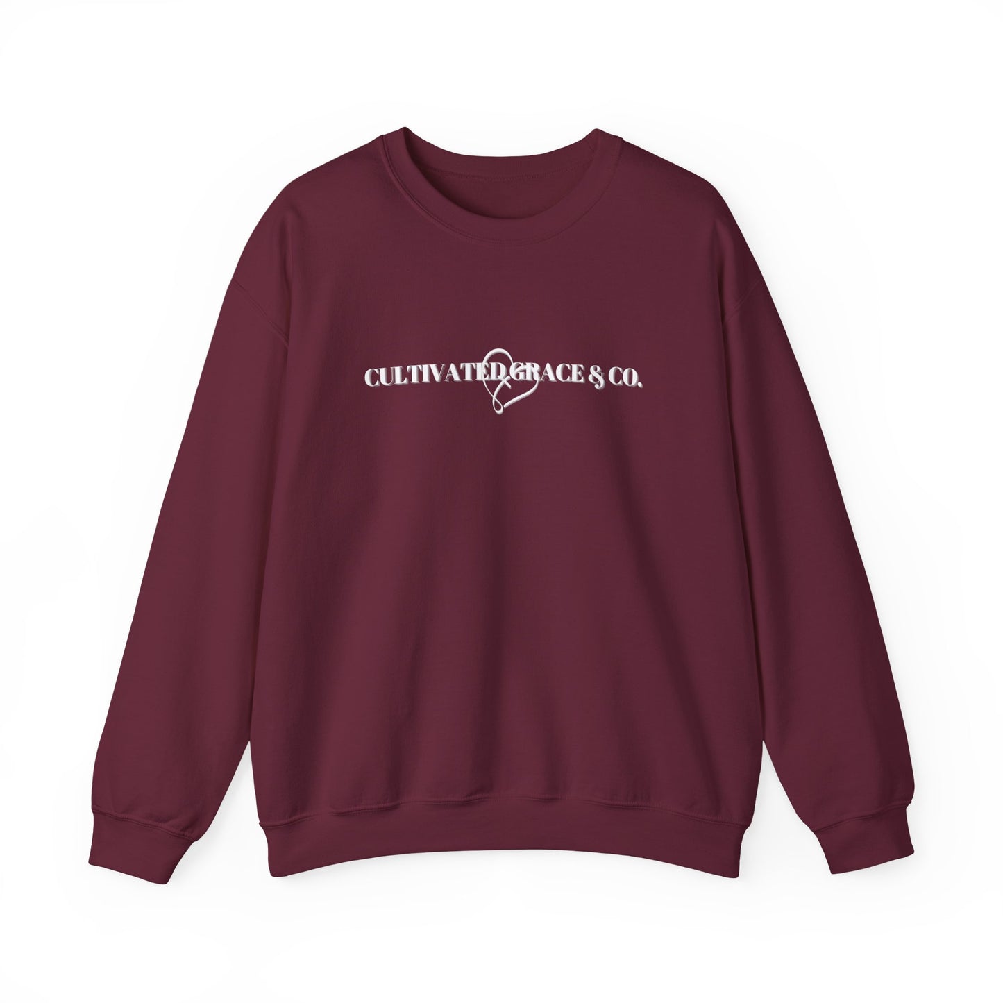 Crewneck Sweatshirt - "Cultivate Grace & Co." Minimal Heart Logo, Cozy Casual Pullover for Everyday Wear