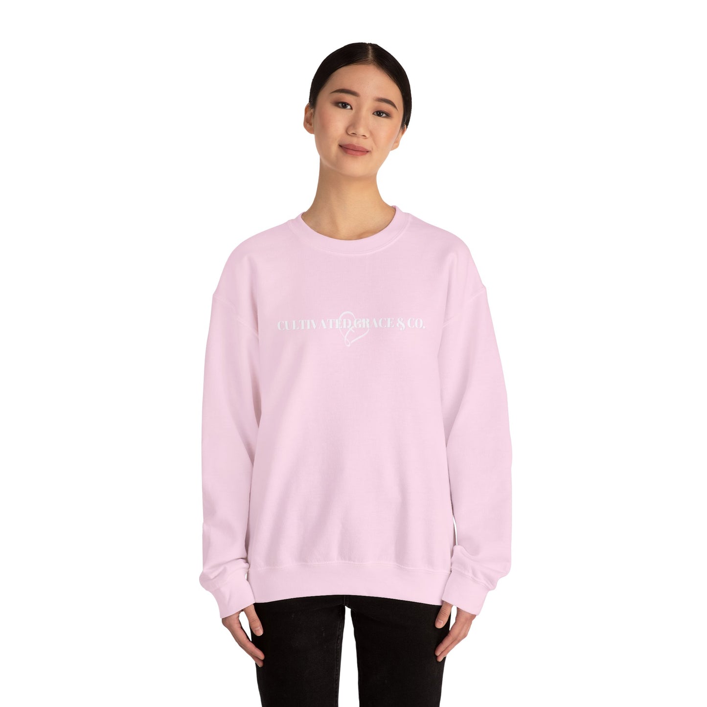 Crewneck Sweatshirt - "Cultivate Grace & Co." Minimal Heart Logo, Cozy Casual Pullover for Everyday Wear