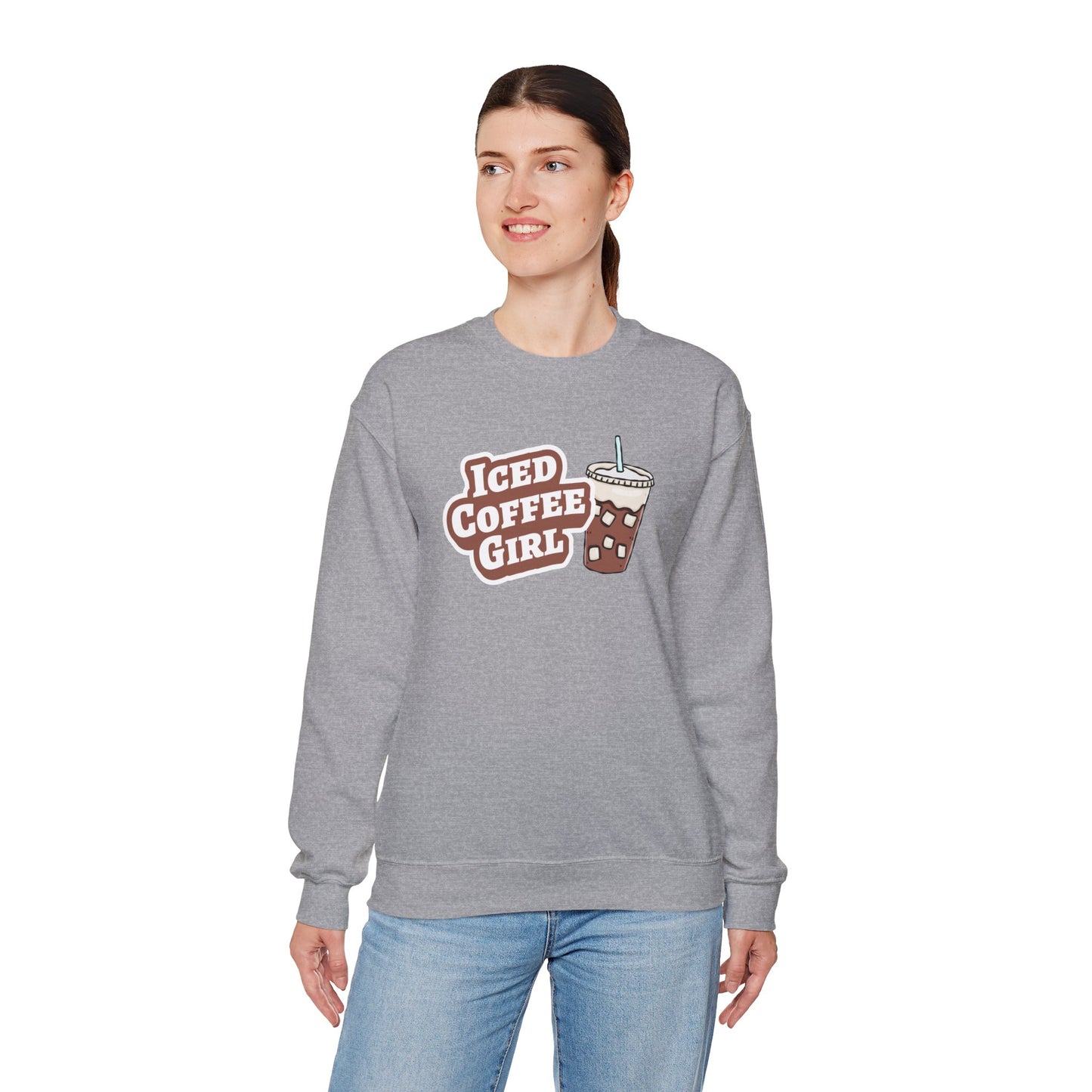 Iced Coffee Girl Sweatshirt — Bold Iced Coffee Cup Crewneck