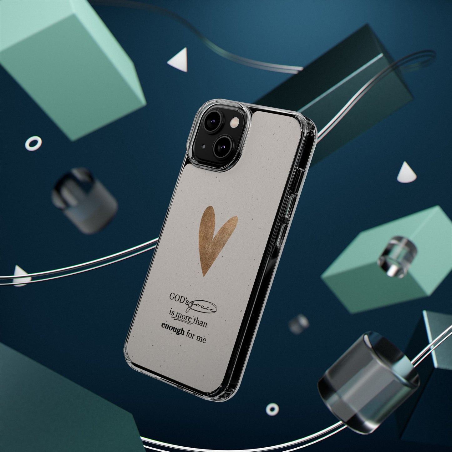 Gold Heart with Scripture phone case | Clear Impact-Resistant Case