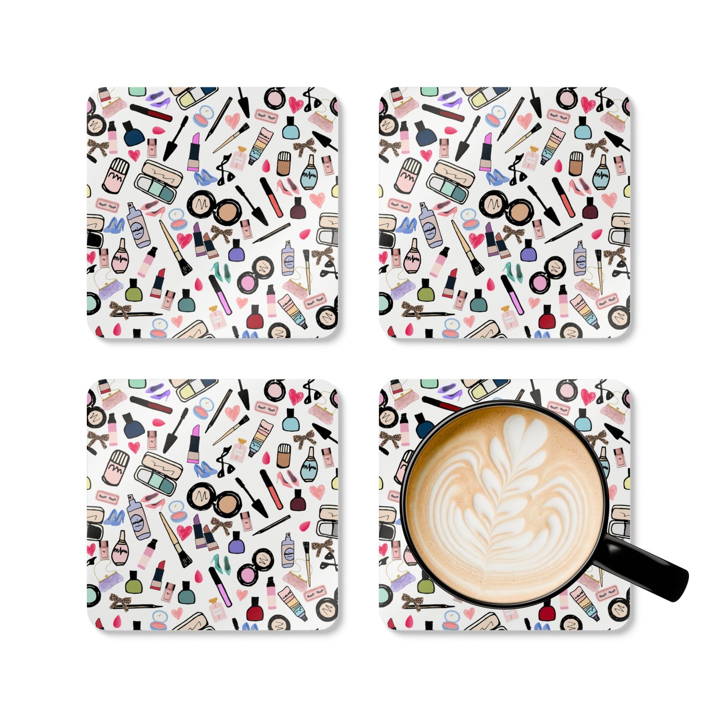 Makeup Lover Corkwood Coaster Set — Beauty Illustration Drink Coasters