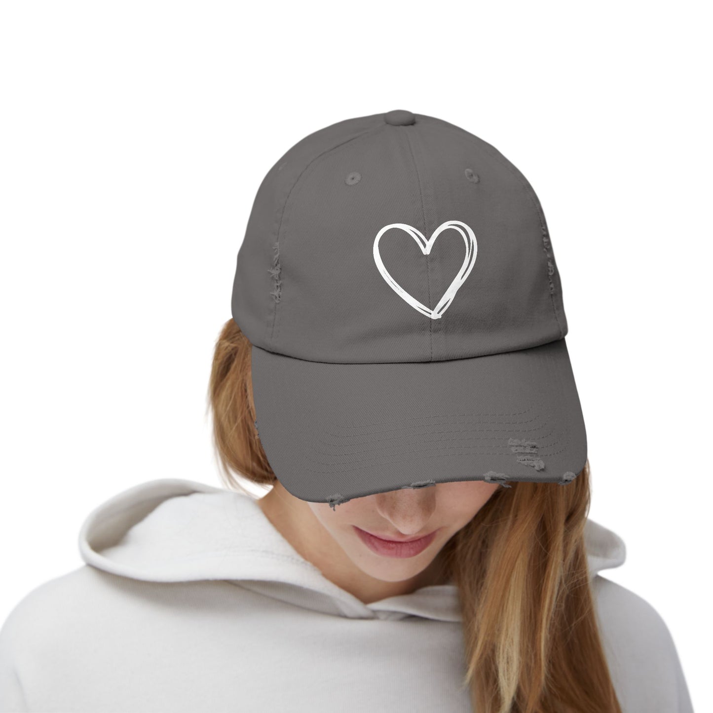 Distressed Heart Cap — Vintage Baseball Hat with Sketched Heart
