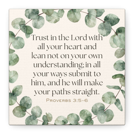 Proverbs 3:5-6 Scripture Canvas Wall Art | Trust in the Lord | Eucalyptus Farmhouse Decor