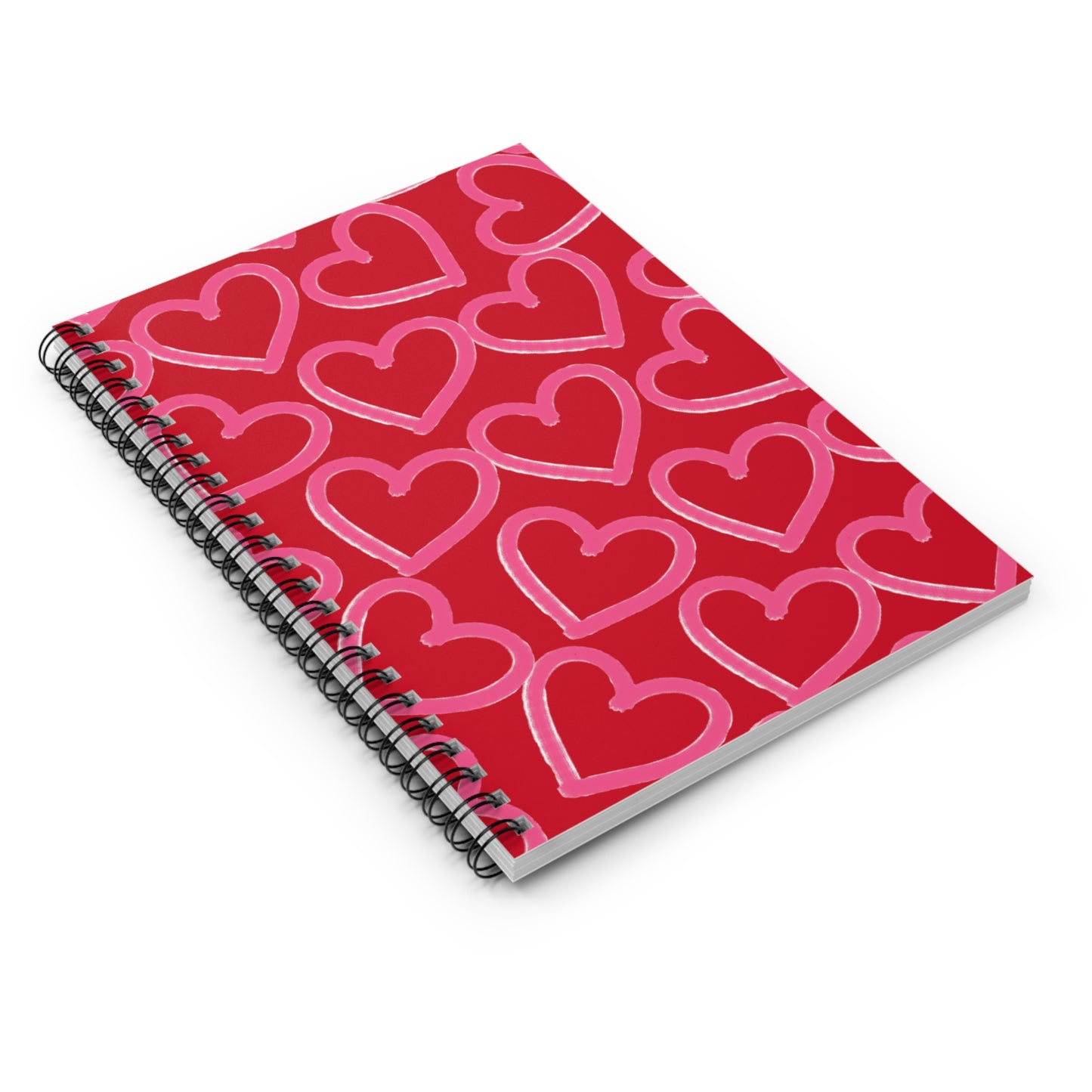 Red & Pink Tossed Hearts Spiral Notebook | Ruled Journal