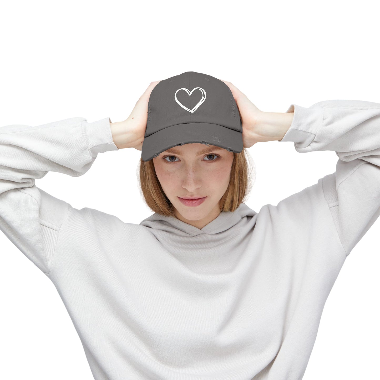 Distressed Heart Cap — Vintage Baseball Hat with Sketched Heart