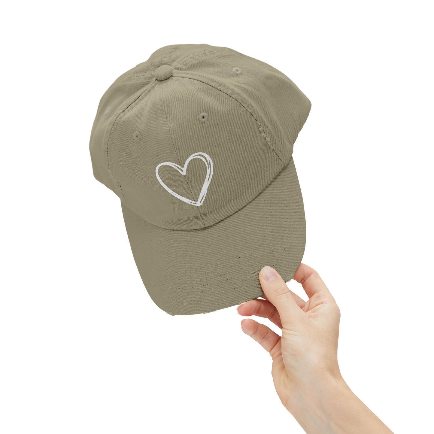 Distressed Heart Cap — Vintage Baseball Hat with Sketched Heart