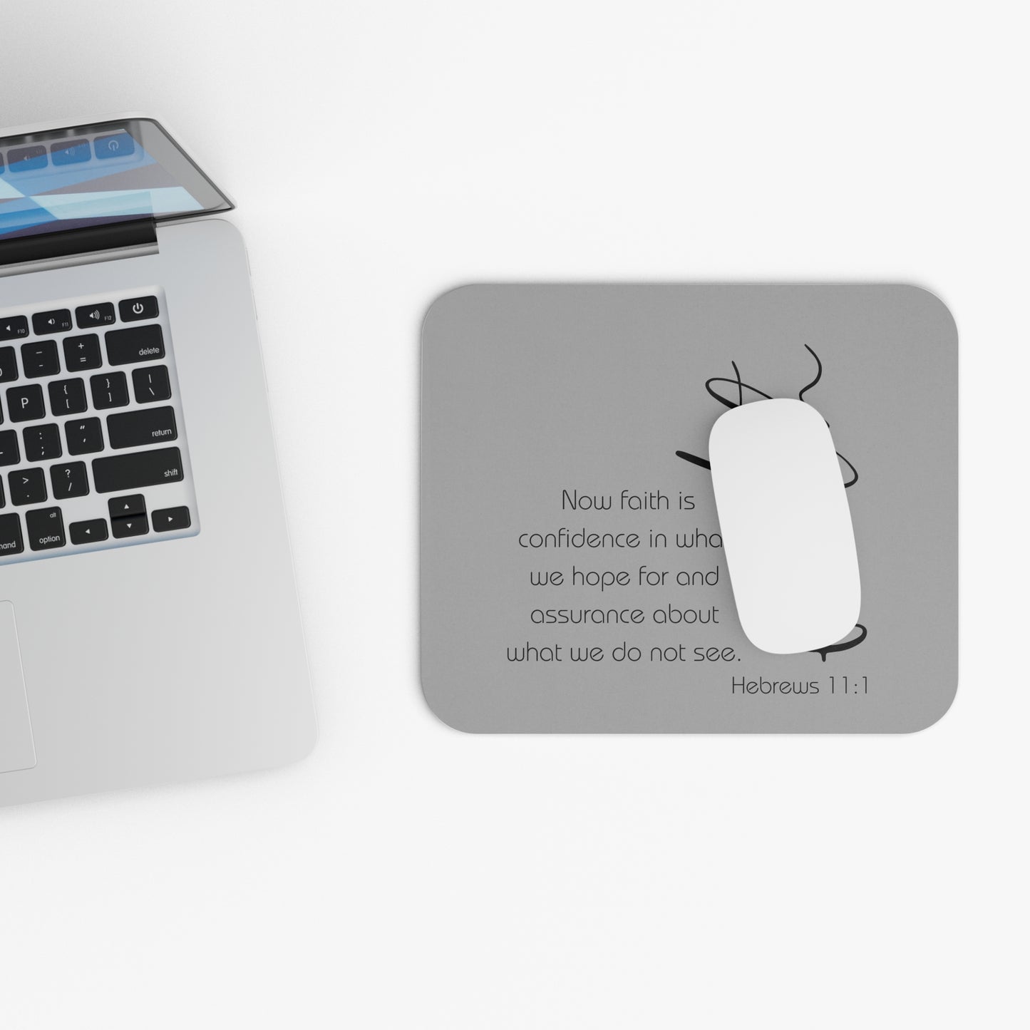 Gray Hebrews 11:1 Faith Scripture Mouse Pad | Christian Desk Mat