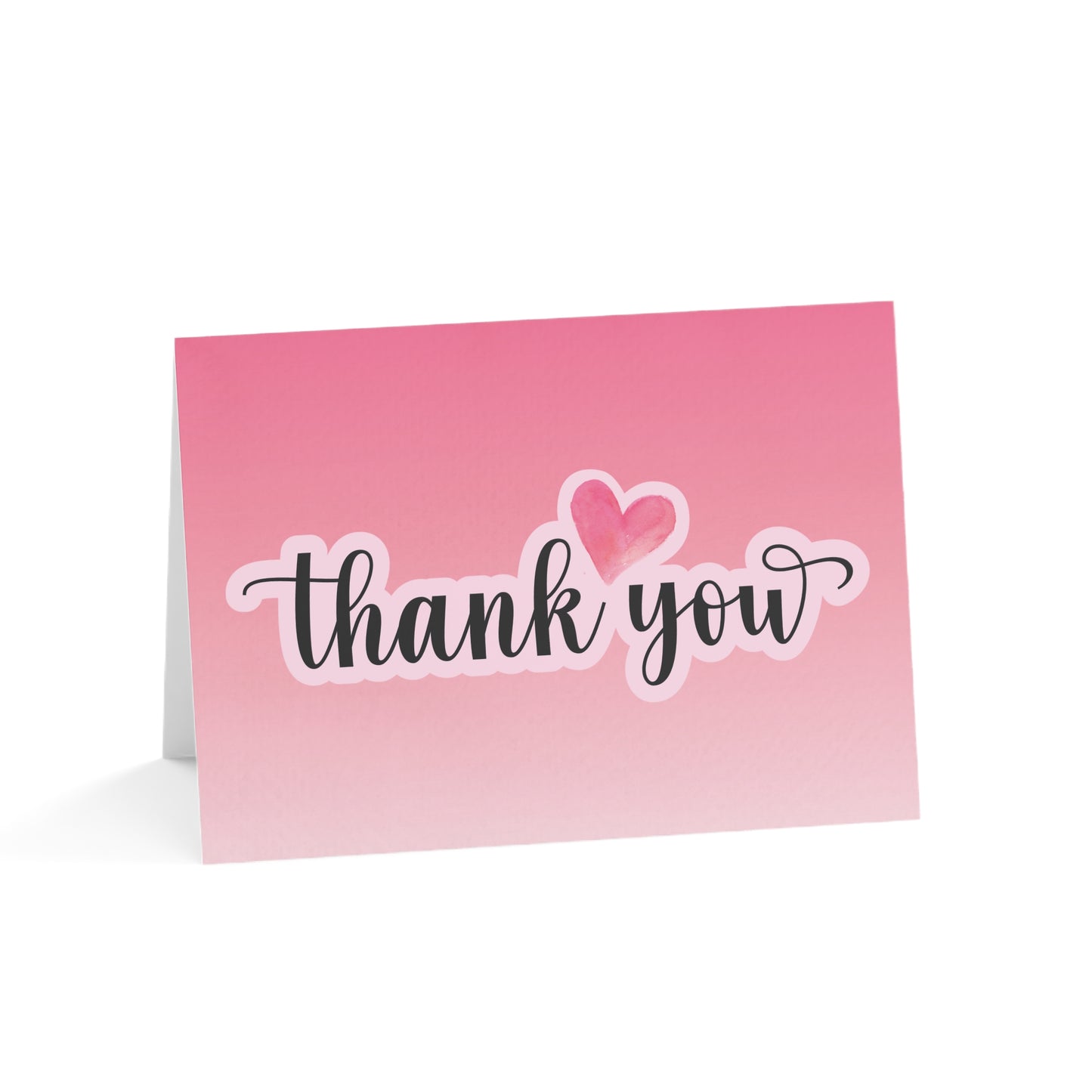 Pink Thank You Greeting Cards – Heart Script Folded Cards (Single, 10, 30, 50 Pack)