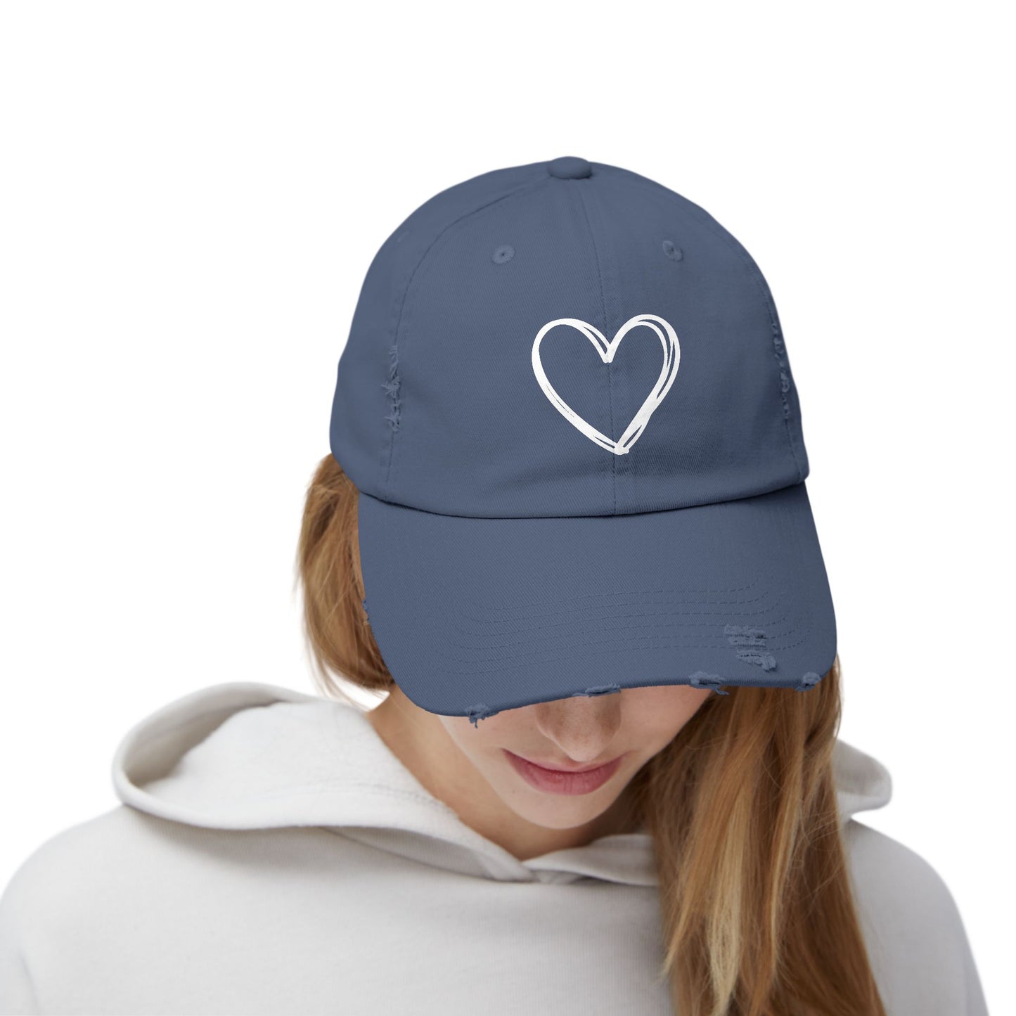 Distressed Heart Cap — Vintage Baseball Hat with Sketched Heart