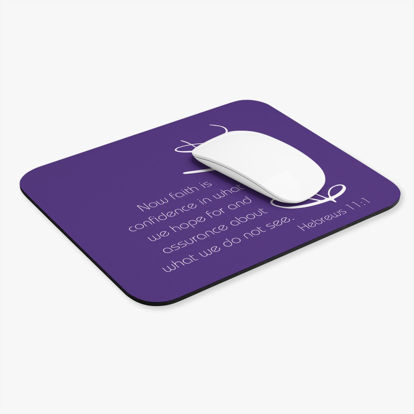 Purple Hebrews 11:1 Faith Scripture Mouse Pad | Christian Desk Mat
