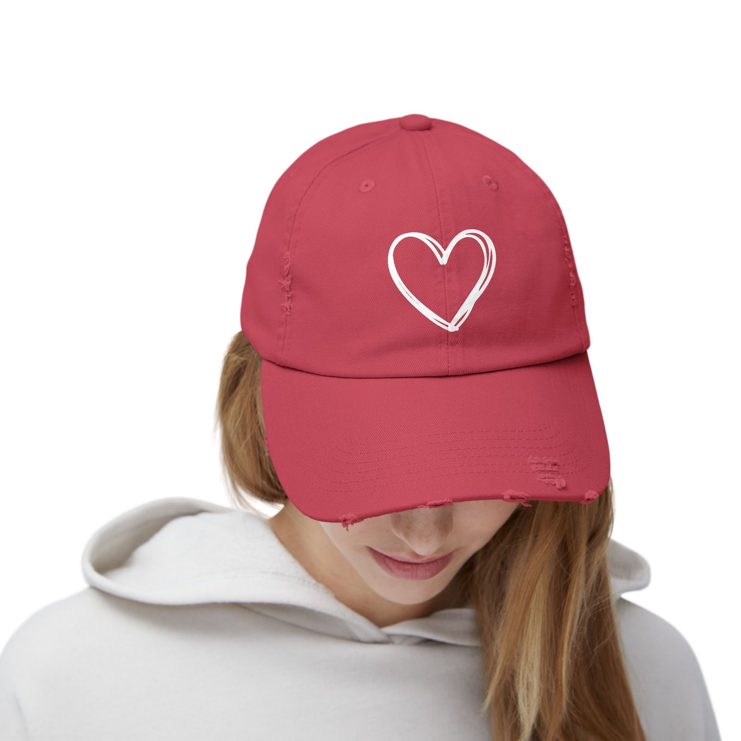 Distressed Heart Cap — Vintage Baseball Hat with Sketched Heart