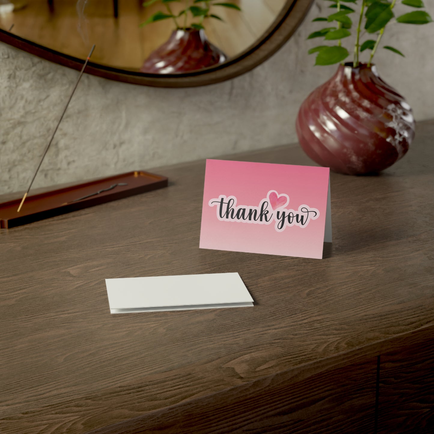 Pink Thank You Greeting Cards – Heart Script Folded Cards (Single, 10, 30, 50 Pack)