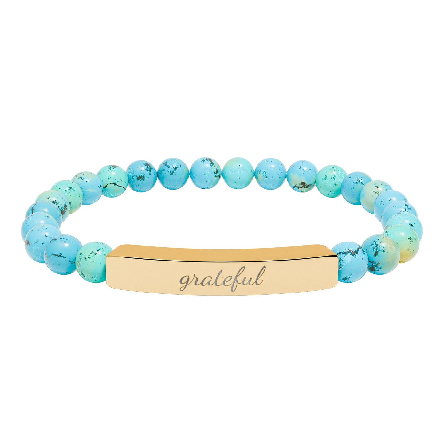 "Grateful" Natural Stone Bead Bracelet — Stretch Bar Bracelet
