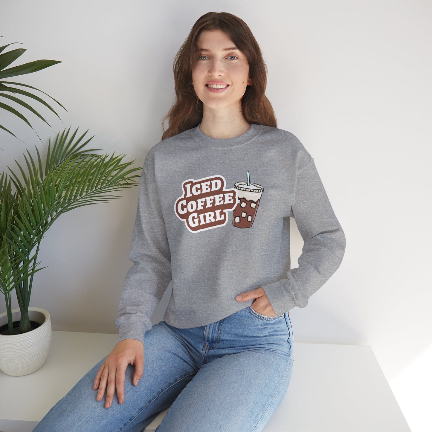 Iced Coffee Girl Sweatshirt — Bold Iced Coffee Cup Crewneck
