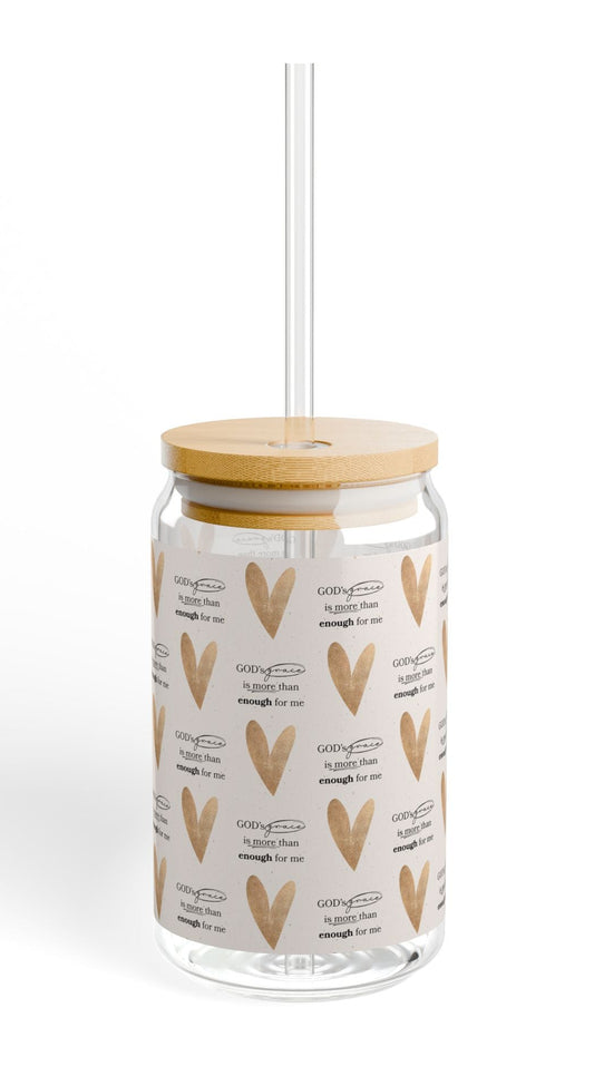God's Grace Is Enough, 16oz Sipper Glass Tumbler with Lid and Straw