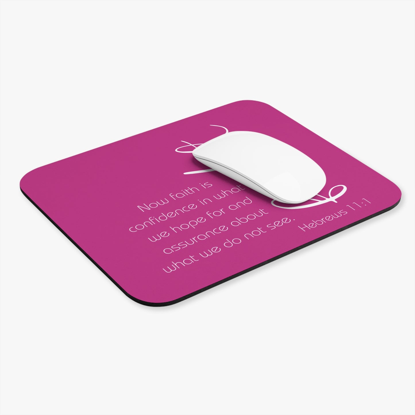 Bright Pink Hebrews 11:1 Faith Scripture Mouse Pad | Christian Desk Mat