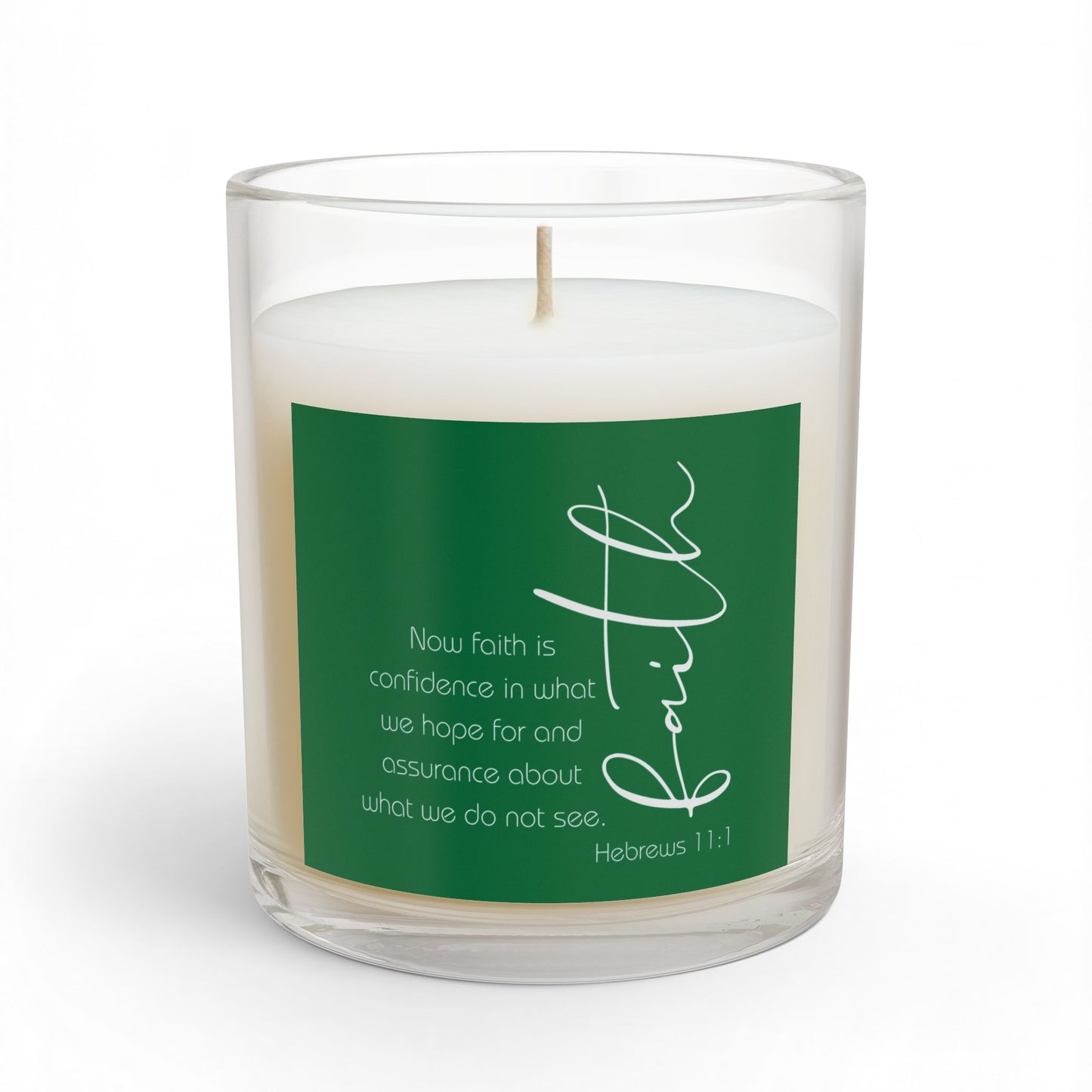 Dark Green Hebrews 11:1 Faith Quote Glass Candle | 11oz