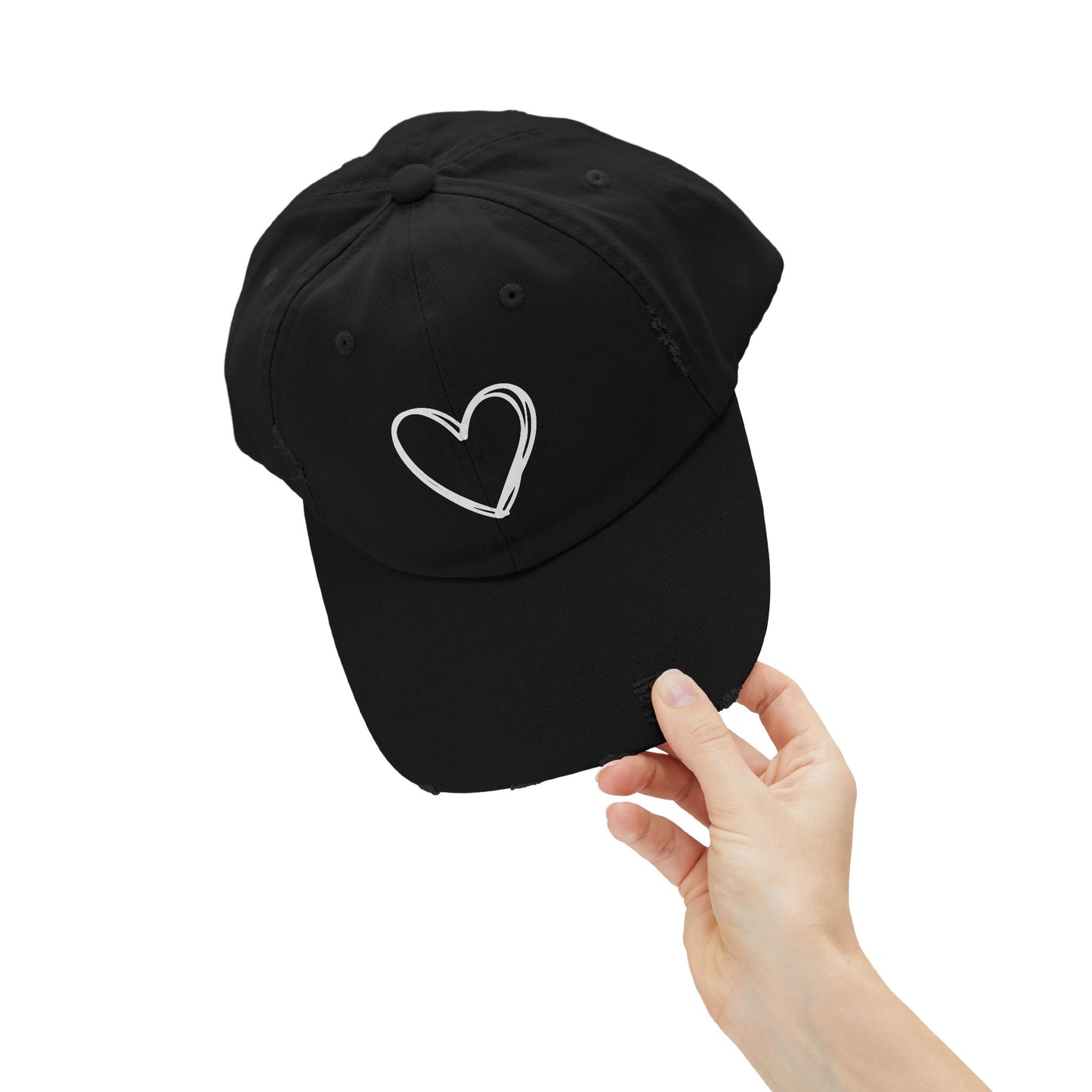 Distressed Heart Cap — Vintage Baseball Hat with Sketched Heart