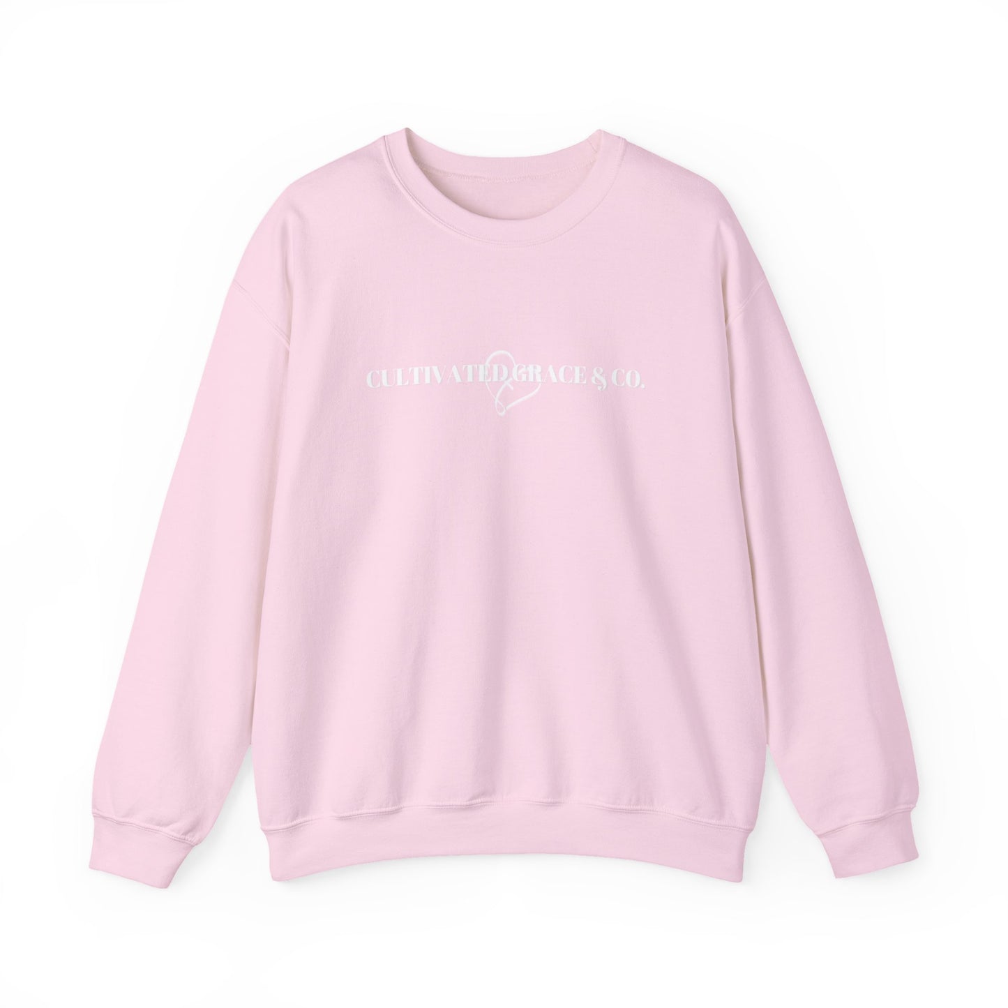 Crewneck Sweatshirt - "Cultivate Grace & Co." Minimal Heart Logo, Cozy Casual Pullover for Everyday Wear