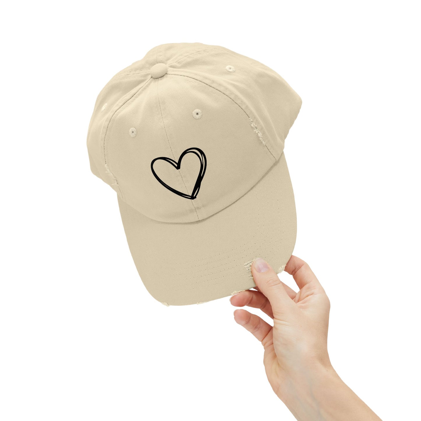 Distressed Heart Cap — Vintage Baseball Hat with Sketched Heart