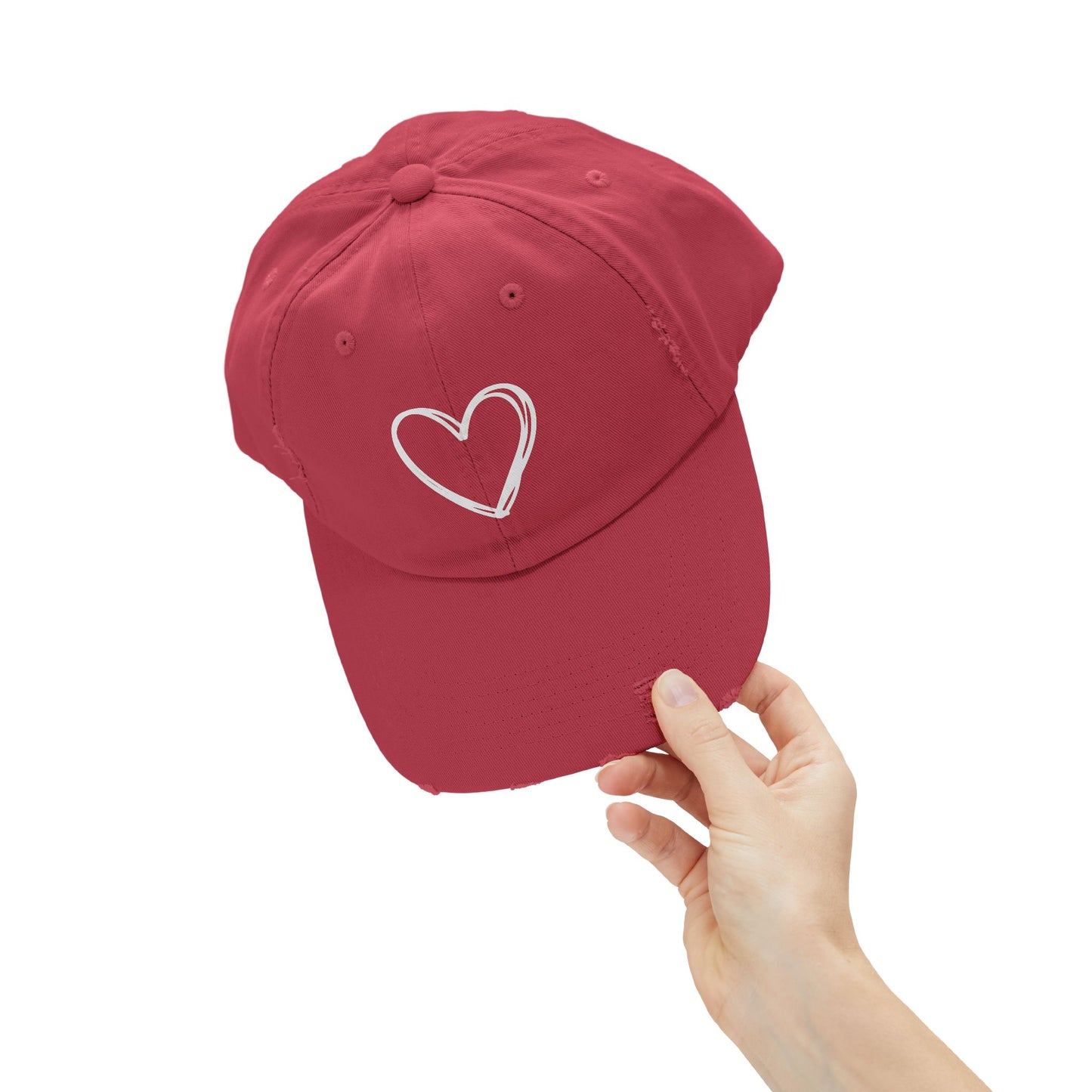Distressed Heart Cap — Vintage Baseball Hat with Sketched Heart