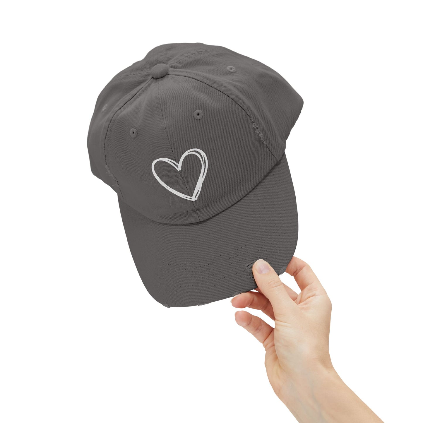 Distressed Heart Cap — Vintage Baseball Hat with Sketched Heart