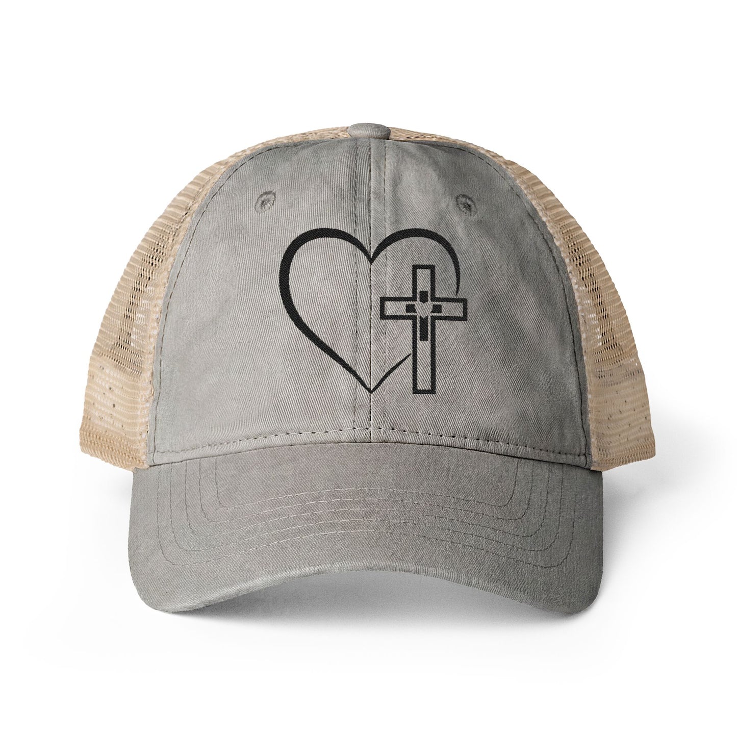 Women's Washed Mesh-Back Heart Cross Ballcap