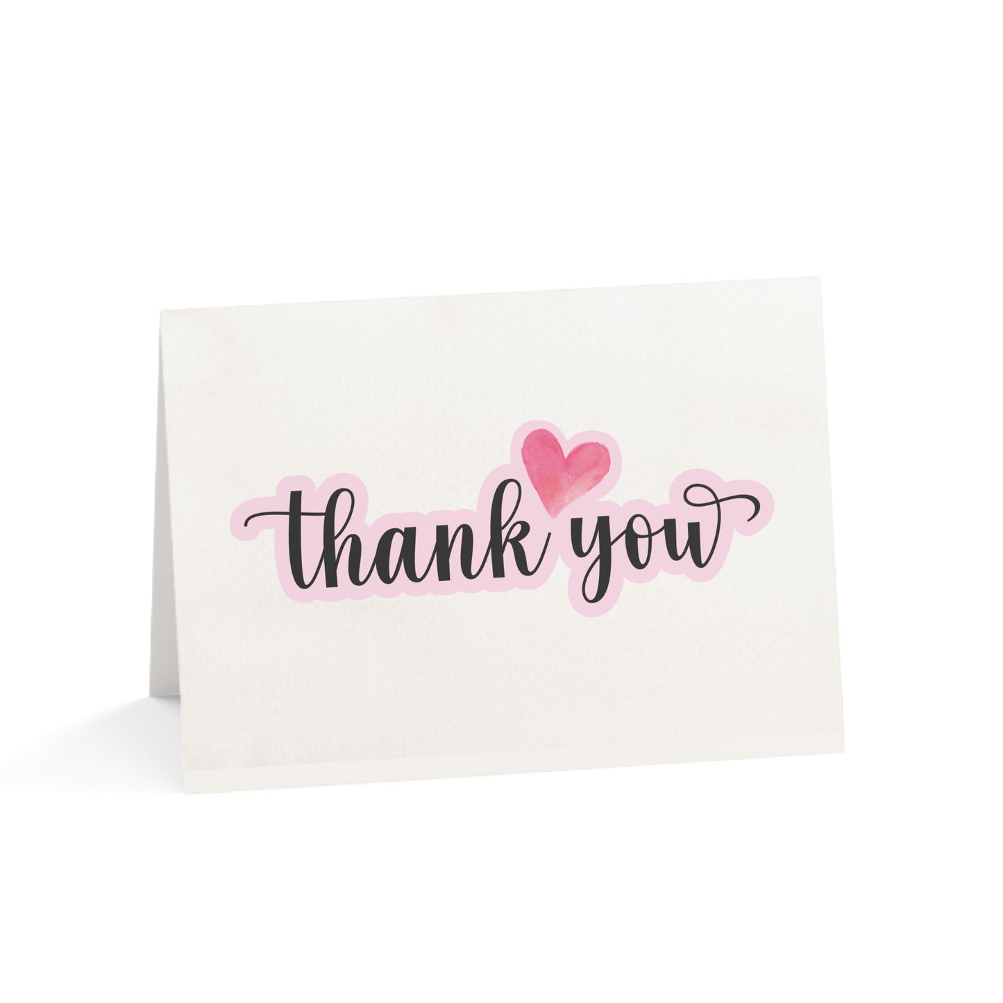 Thank You Greeting Cards – Heart Script Folded Cards (Single, 10, 30, 50 Pack)