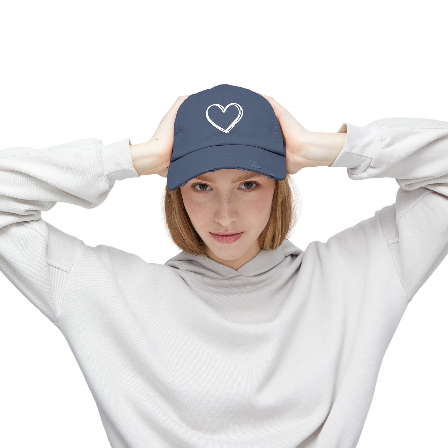 Distressed Heart Cap — Vintage Baseball Hat with Sketched Heart
