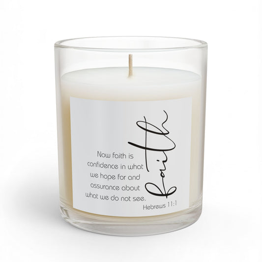 White Hebrews 11:1 Faith Quote Glass Candle | 11oz