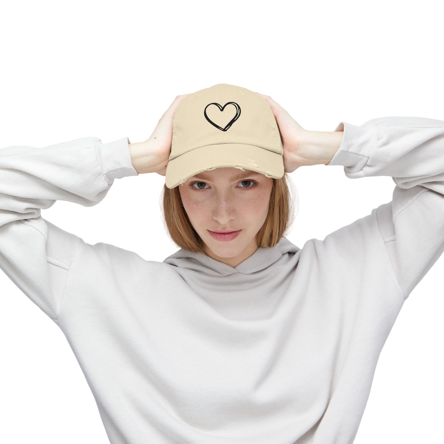 Distressed Heart Cap — Vintage Baseball Hat with Sketched Heart