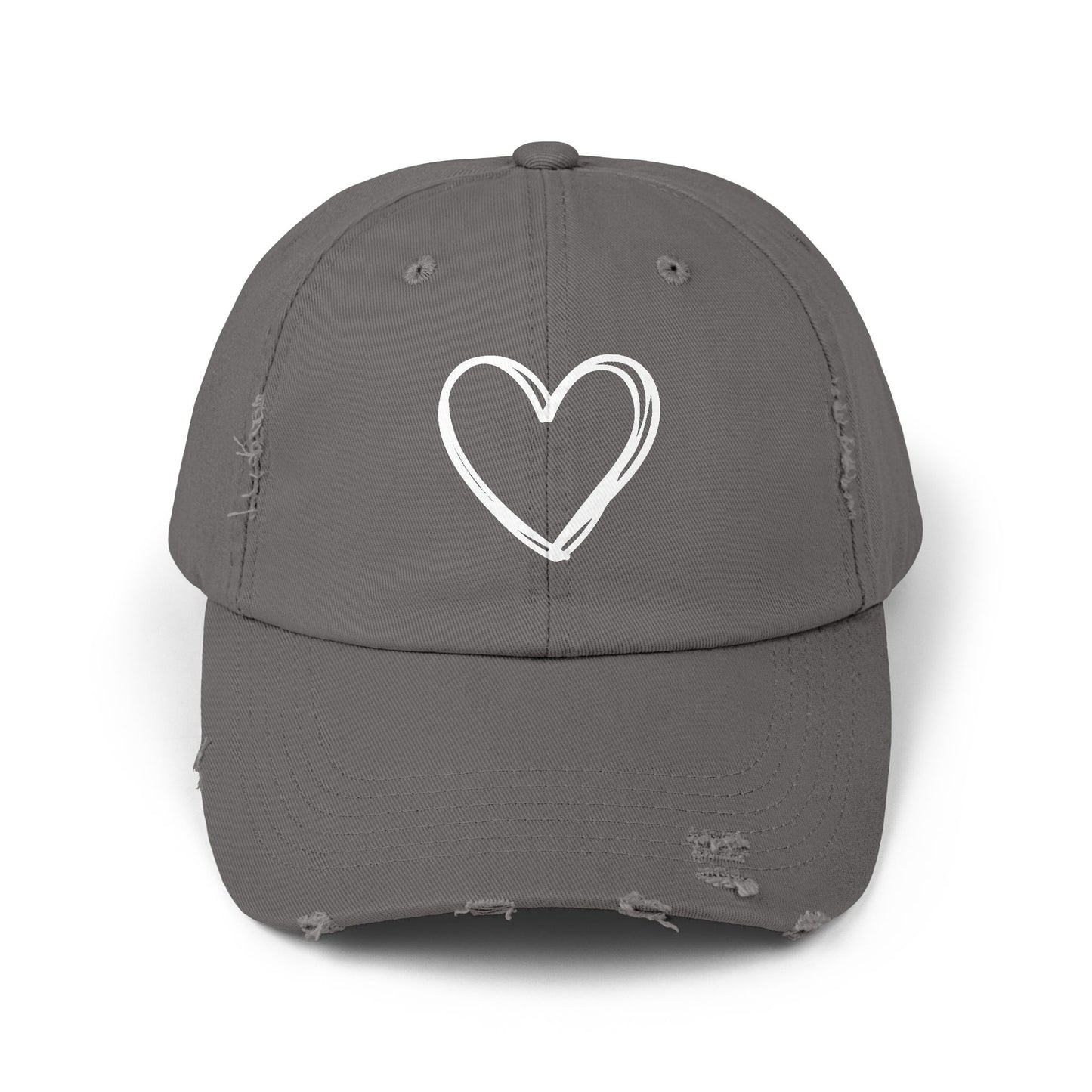 Distressed Heart Cap — Vintage Baseball Hat with Sketched Heart