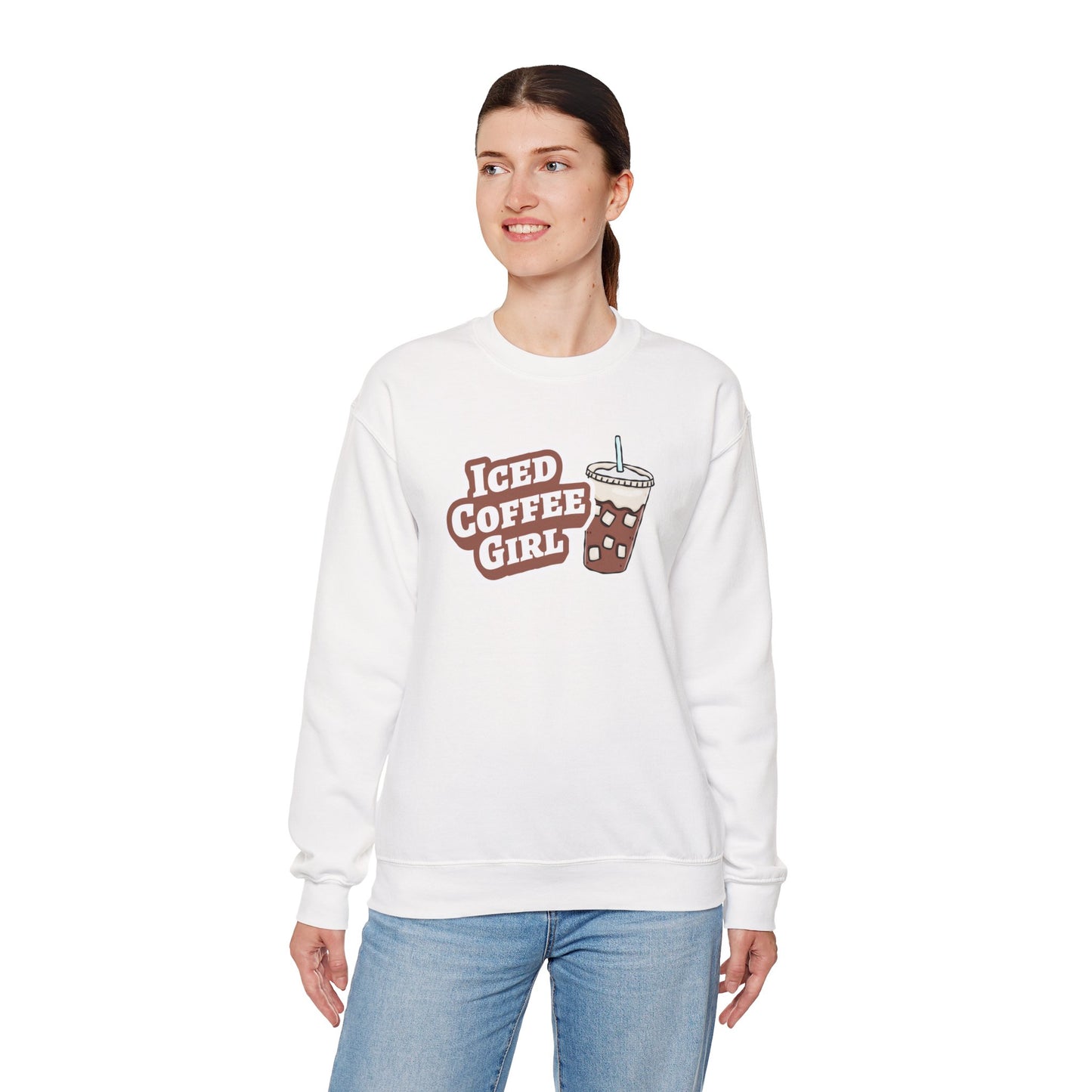 Iced Coffee Girl Sweatshirt — Bold Iced Coffee Cup Crewneck