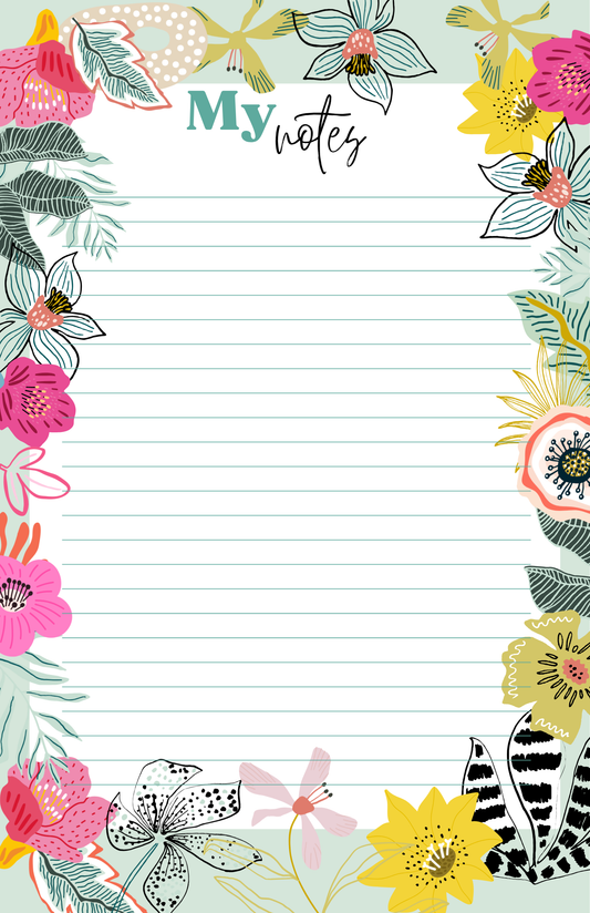 My Notes Botanical Floral Notepad | Colorful Lined Notepad