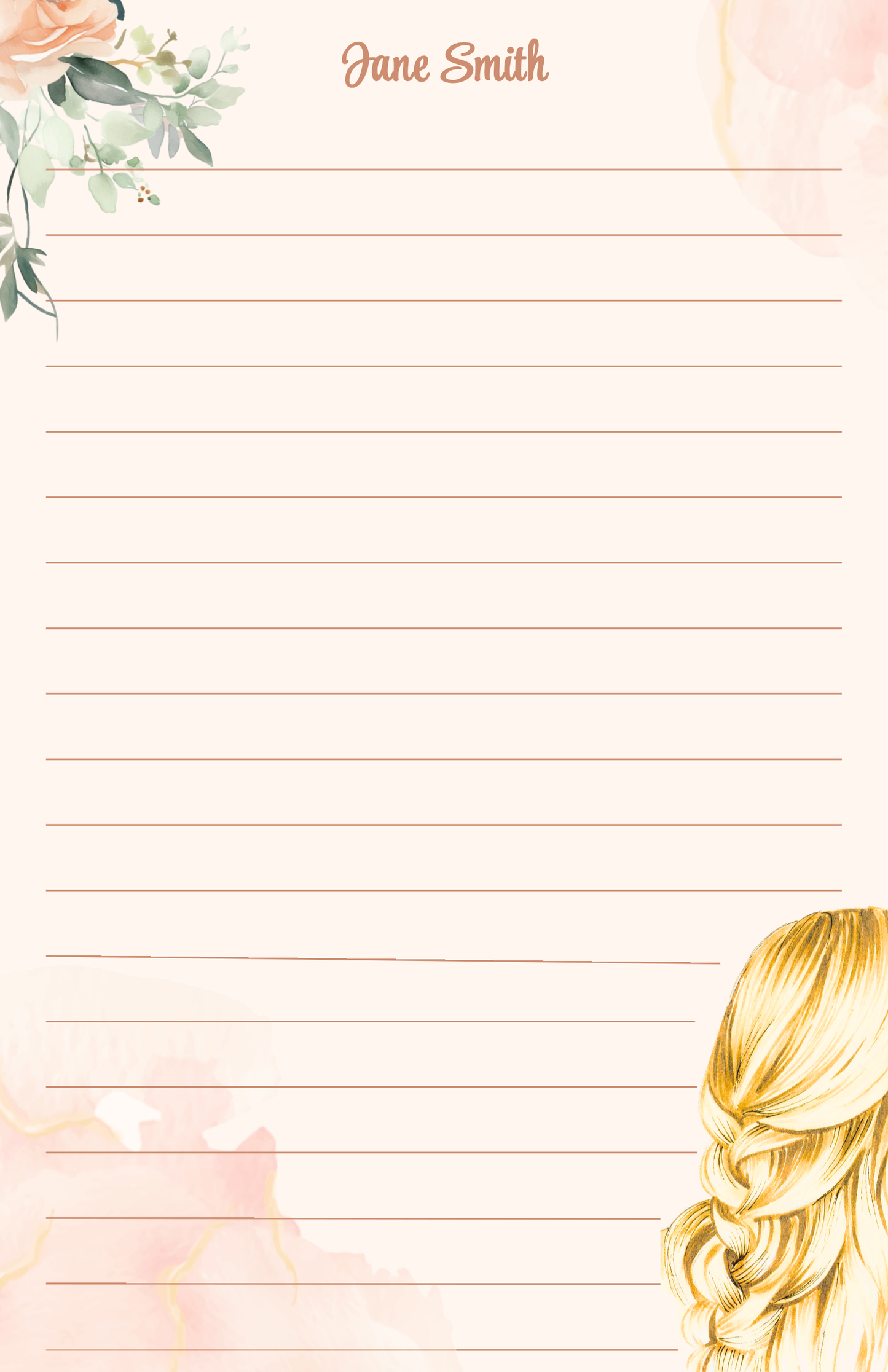 Custom Braided Beauty Notepad | Blush Floral Lined Notepad